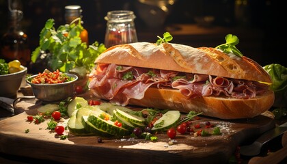 sandwich with ham and vegetables