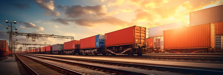 freight train passing through a logistics hub, showcasing the role of rail transport in moving goods across continents. Generative AI