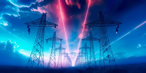 Foto op Canvas energy grid with interconnected power lines and renewable energy sources, symbolizing a sustainable and eco-friendly future. Generative AI © Лилия Захарчук