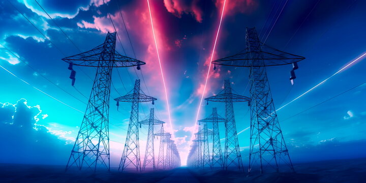 energy grid with interconnected power lines and renewable energy sources, symbolizing a sustainable and eco-friendly future. Generative AI