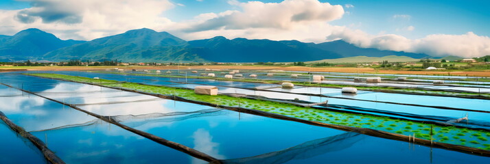 shrimp farm with aquaculture ponds, showcasing the sustainable production of seafood. Generative AI