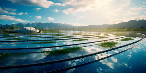 shrimp farm with aquaculture ponds, showcasing the sustainable production of seafood. Generative AI