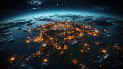 satellites in outer space circling planet earth glowing connection