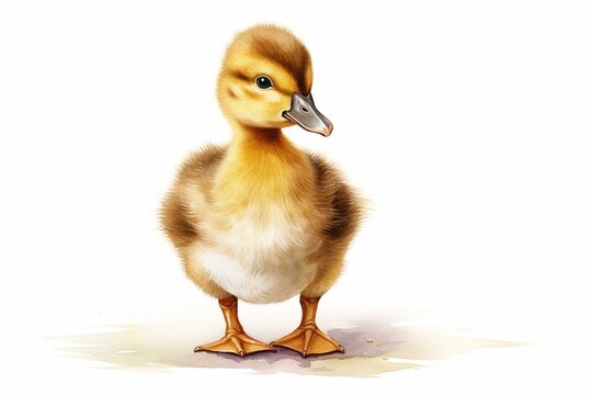 Illustration Of Adorable Baby Duckling, Standing Alone On White Background. Generative AI