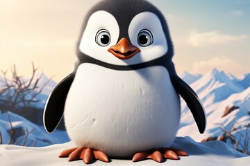 Obraz premium Adorable penguin, big-eyed, perched gracefully on the frosty ground
