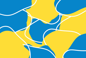 Background abstract wall art with yellow and blue waves. Minimal wall art design, banner, poster, decoration. 