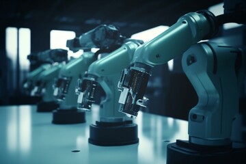 Business automation with collaborative robots (cobots). Innovative 3D technology concept. Generative AI