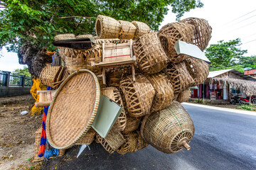 Tricycle packed with baskets for sale, Ilocos, Philippines, Asia