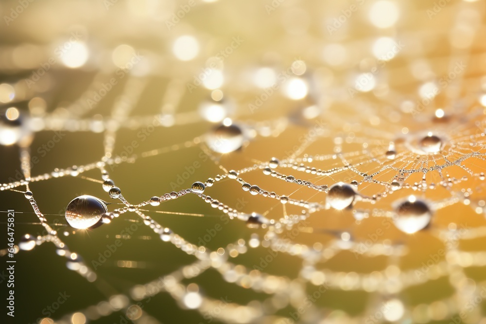 Canvas Prints spider web on the background of sunrise with dew drops.