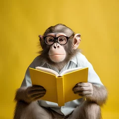 Foto op Plexiglas A monkey is reading a book. Self-education. Animal training. © BetterPhoto