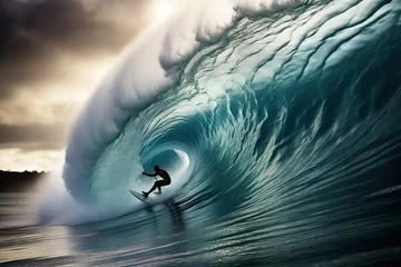 Keuken spatwand met foto The sea wave covers the surfer. © BetterPhoto