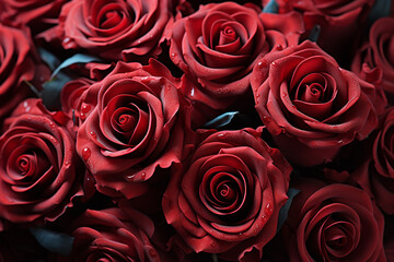 Generative AI - A bouquet of red roses with presents background