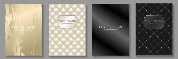 Black and gold elegant cover design set. Modern Luxury vector art background. Premium fashionable template for cover design, invitation, flyer, wedding card, note book, menu design. Seamless pattern.
