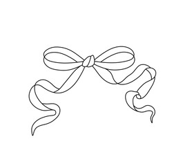 Vector isolated one single simple small ribbon bow gift decoration colorless black and white contour line easy drawing