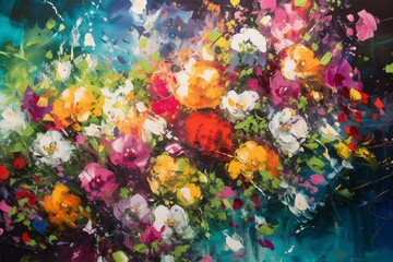Obraz na płótnie Canvas Vibrant floral colors on a canvas. Generative AI