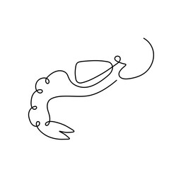 Vector isolated one single contemporary line shrimp side view seafood colorless black and white contour line easy drawing