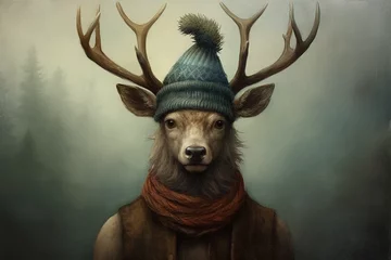 Foto op Canvas a cool deer wearing a hat © Salawati