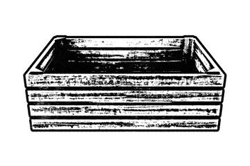Wooden crate retro stencil illustration with distressed grunge texture isolated on transparent background