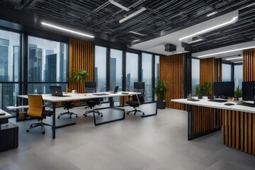 Modern office interior with kitchen