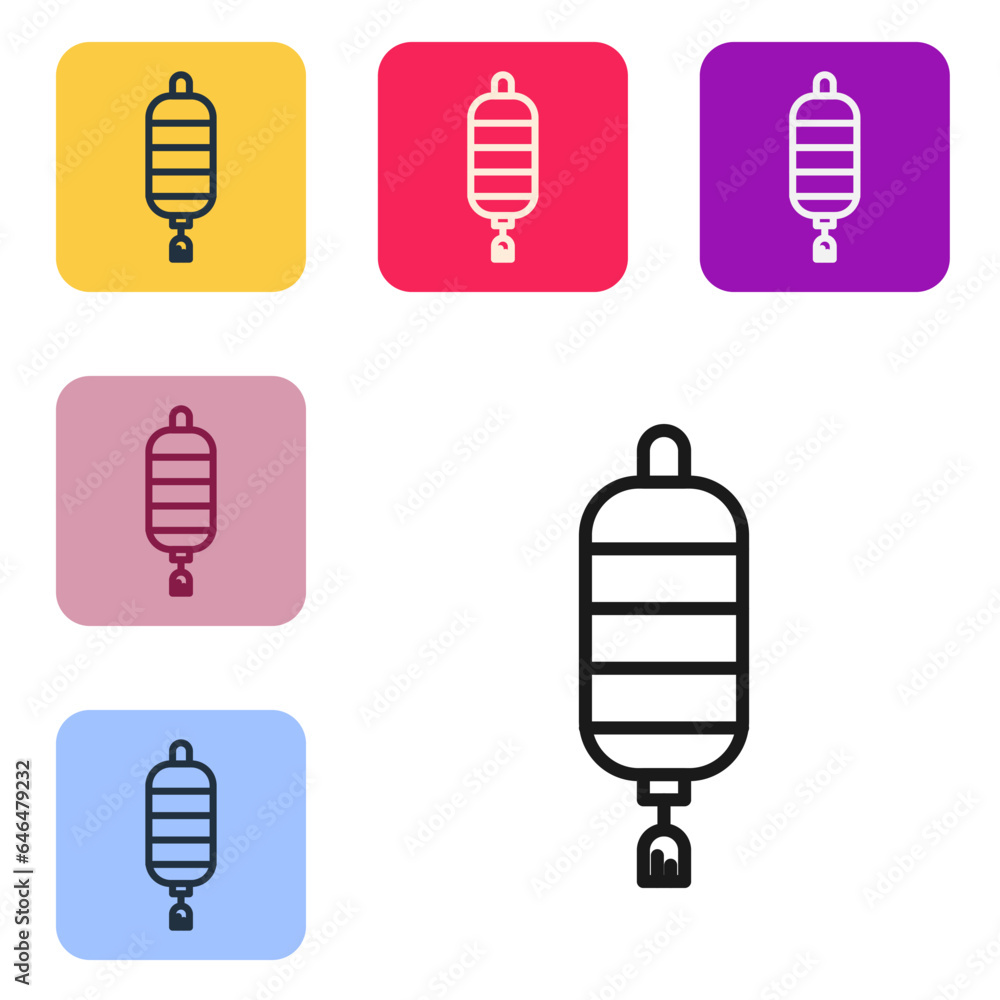Poster black line chinese paper lantern icon isolated on white background. set icons in color square button