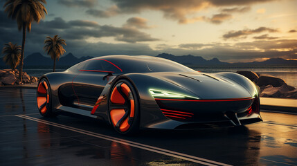 Futuristic car on road.