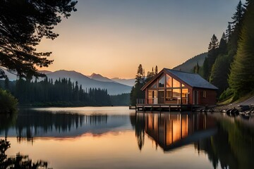 Fototapeta premium lake bled country a house in water.