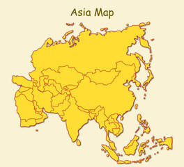 blank map of Asia printable yellow color map of asia