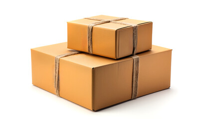Obraz premium Group of closed cardboard boxes on a white background.