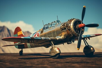 A vintage, old and colorful plane from the start of World War 2. It has a retro and nostalgic vibe. Generative AI