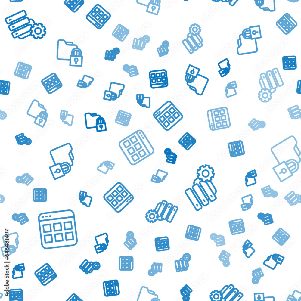 Poster set line browser files, server and gear and folder lock on seamless pattern. vector