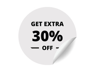 Get Extra 30% off Sale. 30 Percent circle sticker banner, badge symbol vector illustration