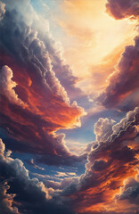 A majestic sky of swirling clouds illuminated
