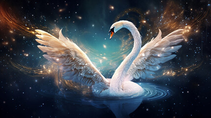 The constellation Cygnus, resembling a swan in flight, with its bright stars and intricate patterns, set against the cosmic expanse, Constellation, Background