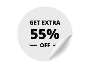 Get Extra 55% off Sale. 55 Percent circle sticker banner, badge symbol vector illustration