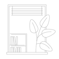 Plant near open window bw concept vector spot illustration. French balcony architecture 2D cartoon flat line monochromatic object for web UI design. Editable isolated outline hero image