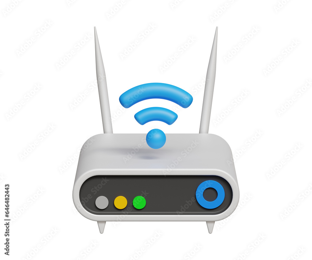 Poster 3d wi-fi router icon. telecommunication. wireless internet connection concept. wi-fi router with a s