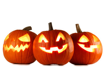 Three Halloween Pumpkins on white