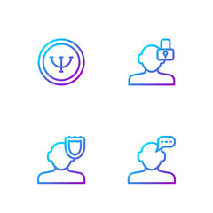 Set line Online psychological counseling, Psychology, and Closed personality. Gradient color icons. Vector