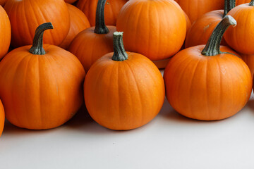Obraz premium Many orange pumpkins on white