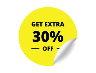 Get Extra 30% off Sale. 30 Percent circle sticker banner, badge symbol vector illustration