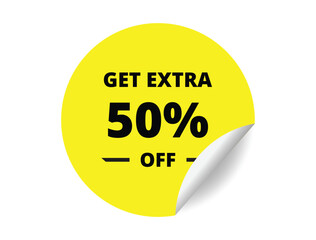 Get Extra 50% off Sale. 50 Percent circle sticker banner, badge symbol vector illustration