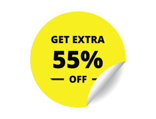 Get Extra 55% off Sale. 55 Percent circle sticker banner, badge symbol vector illustration