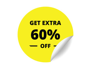 Get Extra 60% off Sale. 60 Percent circle sticker banner, badge symbol vector illustration