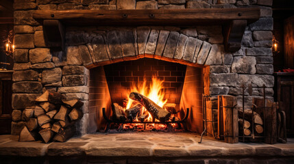 Keep warm on winter evening by fireplace