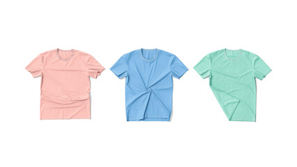 Blank colored t-shirt mockup flat lay, top view, different types
