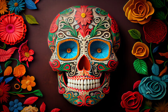 Sugar Skull - Calavera - in honor of the Day of the Dead in Mexico (Dia de Los Muertos). Abstract illustration.