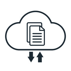 Data document management system on cloud online documentation database technology icon, records keeping, file access sign, digital file storage system – stock vector