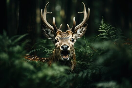 surprised deer in the forest - funny animal picture - astonished wild animal - hilarious picture of a deer - generative ai