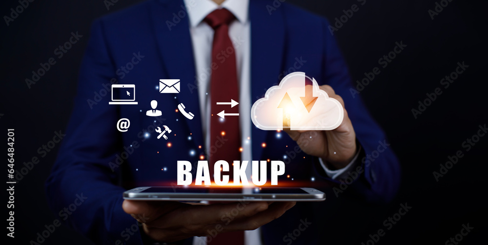 Aufkleber business people pen touch with cloud computing system , storage and data transfer cloud network, clo