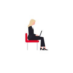 Fototapeta premium Flat design illustration of a woman with business attire typing on a laptop. Great for business, corporate, blogs, presentations, explainers, animations, websites and more. 